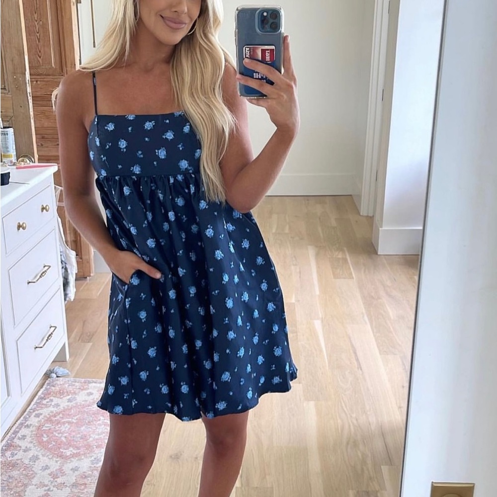 These three boutique navy blue with light blue flowers - never worn